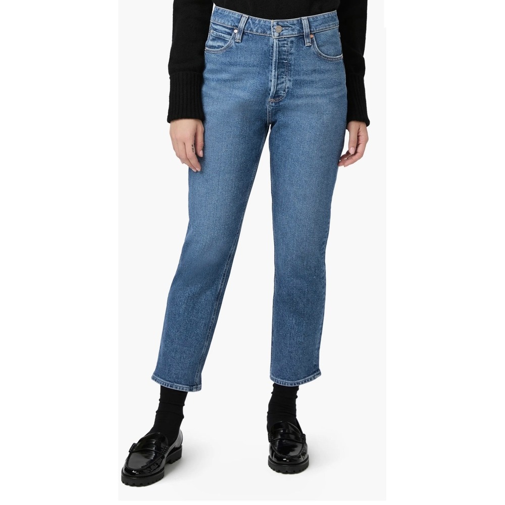PAIGE Billy High‎ Waist Crop Straight Leg Jeans Blue Button Fly Denim 27